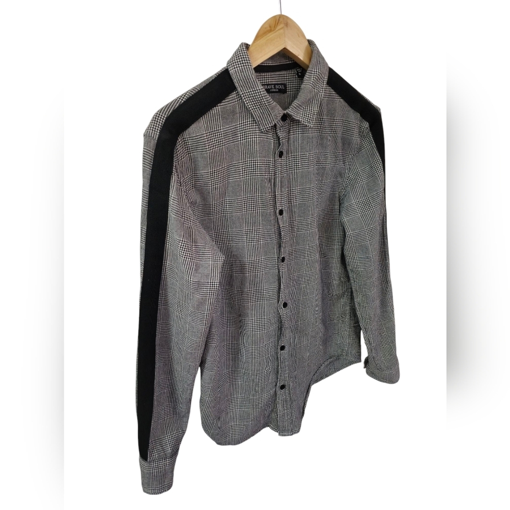 Brave Soul London Prince of Wales Men's Checkered Shirt Black Size Small - Picture 3 of 14